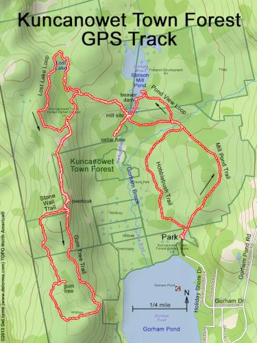 GPS track in December at Kuncanowet Town Forest near Dunbarton, New Hampshire