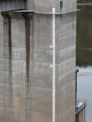 water depth measurement at Townshend Dam near Ledges Overlook in southern Vermont