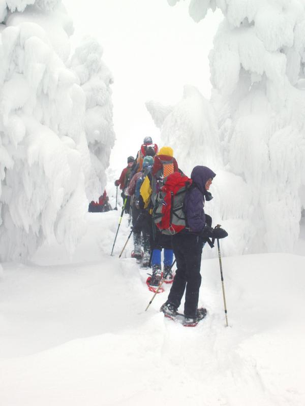 winter hikers on Cannon Mountain in New Hampshire