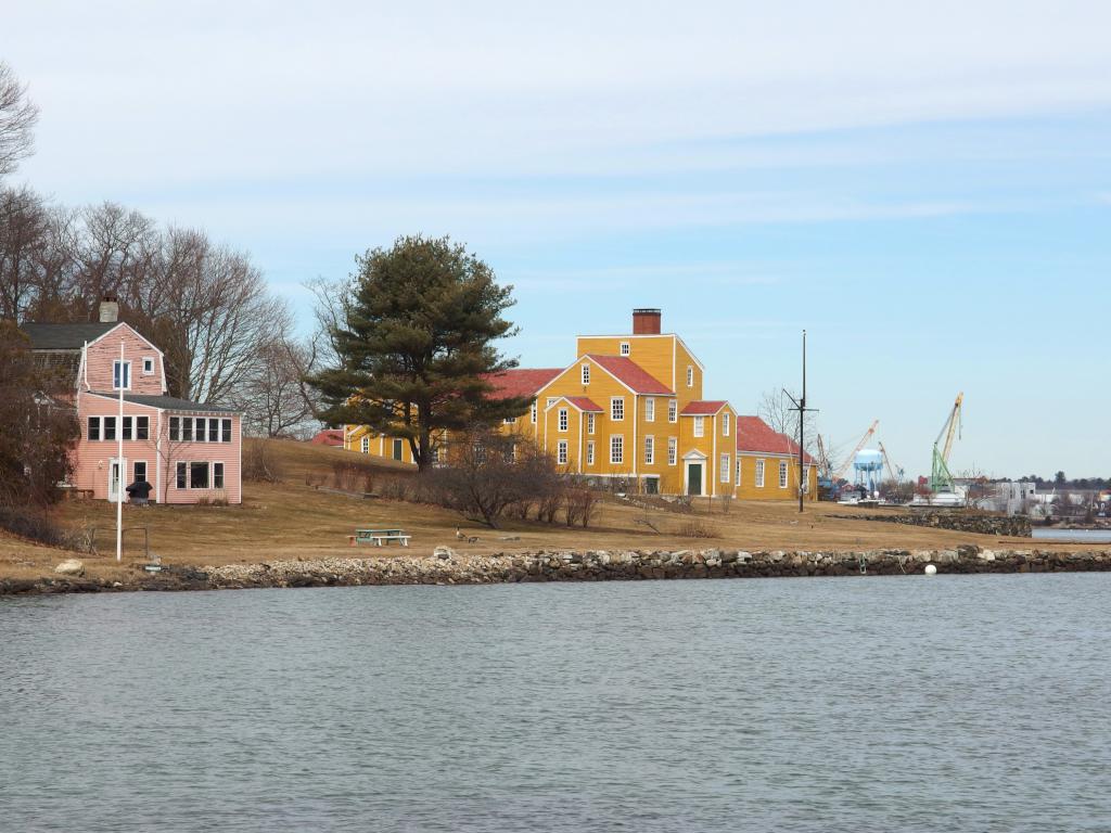 Wentworth Coolidge Mansion as seen in March from the Little Harbor Loop Trail in southeast New Hampshire