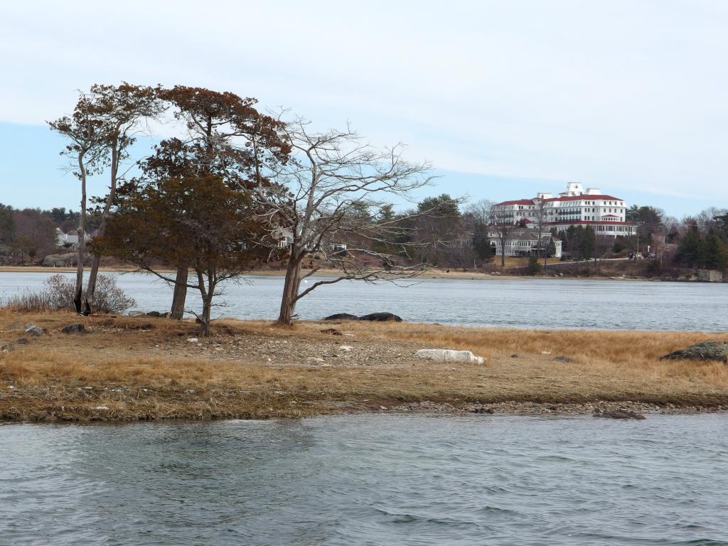 Wentworth By The Sea hotel as seen in March from the Little Harbor Loop Trail in southeast New Hampshire