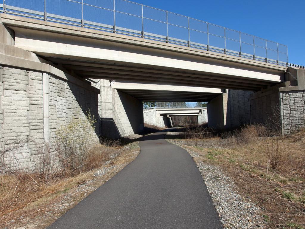 Route 93 bridges spanning the Londonderry Rail Trail in southern New Hampshire