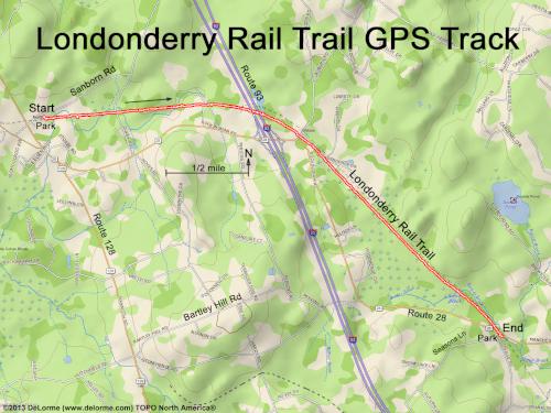 GPS hiking track at Londonerry Rail Trail in southern New Hampshire