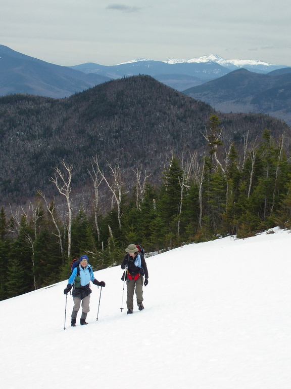 Betsy and MJ hike up the ski slopes at Loon Mountain in New Hampshire