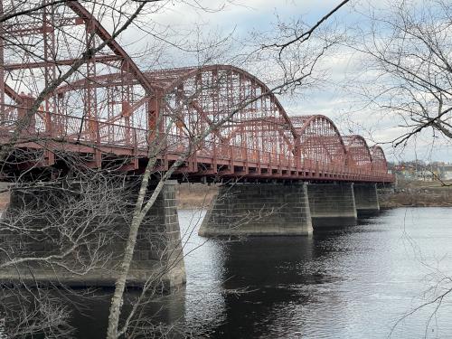 Aiken Street bridge in December at Lowell Riverwalk in northeast MA