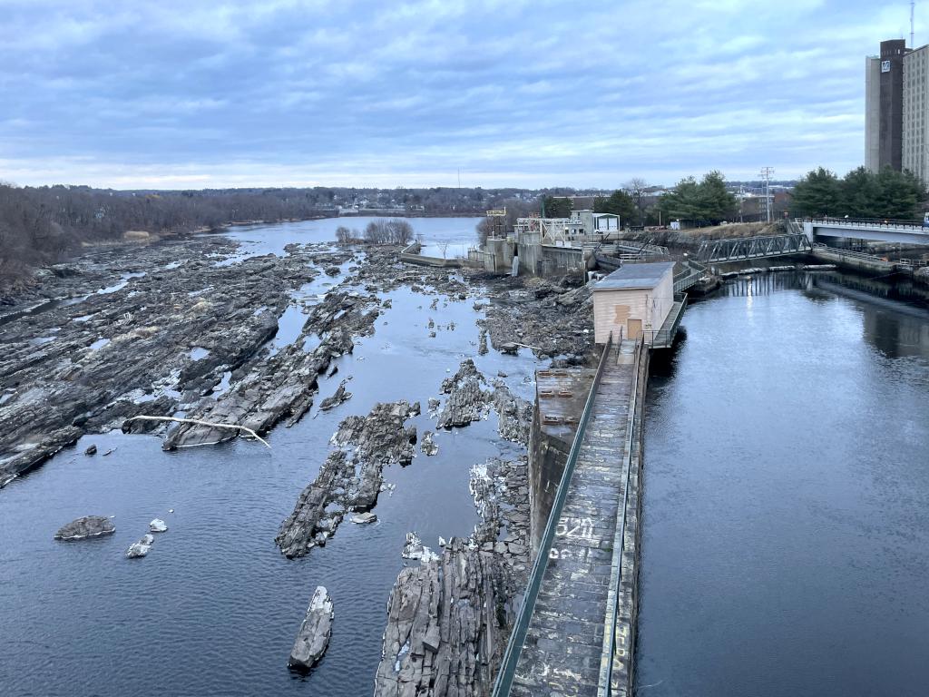 river and canal in December at Lowell Riverwalk in northeast MA