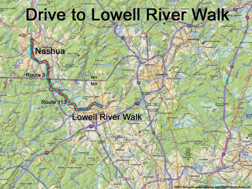 Lowell Riverwalk drive route