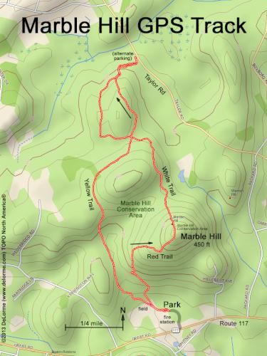 GPS Track to Marble Hill near Stow in northeastern Massachusetts