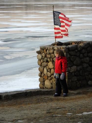 Talia in December sunset at Battery Point at the Massabesic Audubon Center in New Hampshire