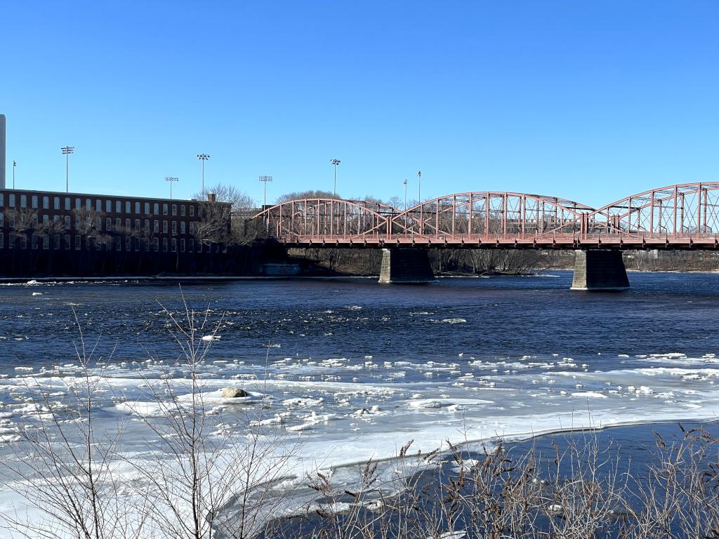 river view in January from the Merrimack River Bike Path in northeast MA