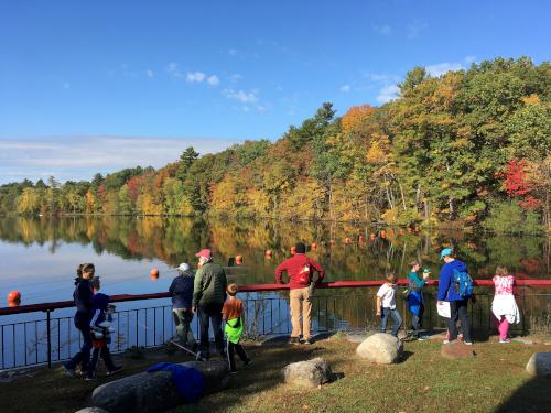 hikers at Mine Falls Park in New Hampshire