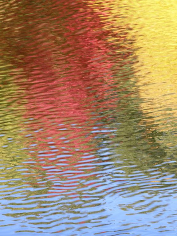 autumn colors reflected off the Nashua River in Mine Falls Park in New Hampshire