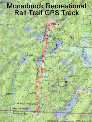  GPS track at Monadnock Recreational Rail Trail in December near Jaffrey in southern New Hampshire