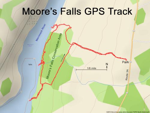 GPS track at Moore's Falls in southern New Hampshire