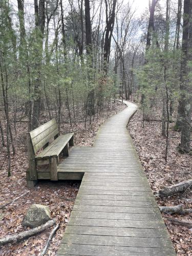 boardwalk in December at Moose Hill in eastern Massachusetts