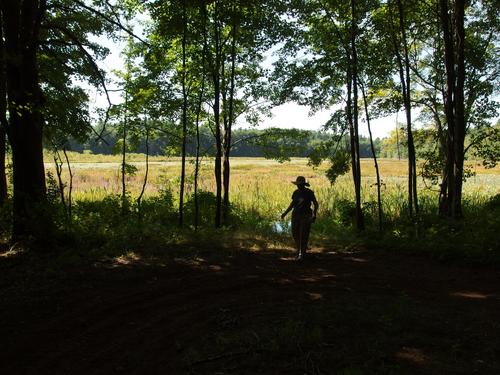 Betty Lou at the vista point on Musquash Pond at Hudson in southern New Hampshire