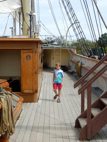 the Joseph Conrad ship dockside at Mystic Seaport in Connecticut