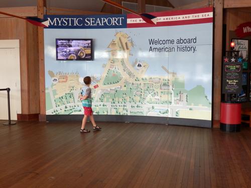 wall mural-map inside the visitor entrance at Mystic Seaport in Connecticut