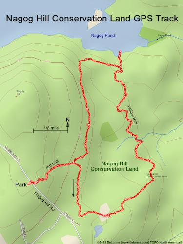 GPS track in January at Nagog Hill Conservation Land in northeast MA