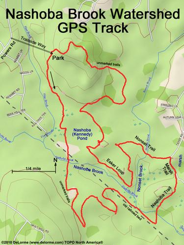 GPS track at Nashoba Brook Watershed in eastern Massachusetts