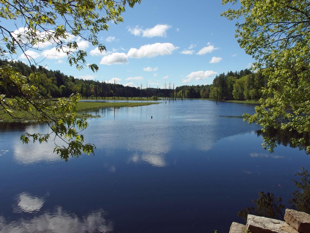 view of Unquetynasset Brook from the Nashua River Rail Trail North in southern New Hampshire