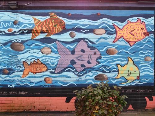 fishy mural along the Nashua Heritage Rail Trail in New Hampshire