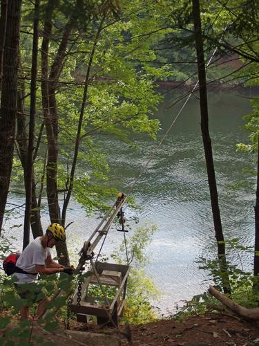 cable car crossing of the Merrimack River beside the Northern Rail Trail in New Hampshire