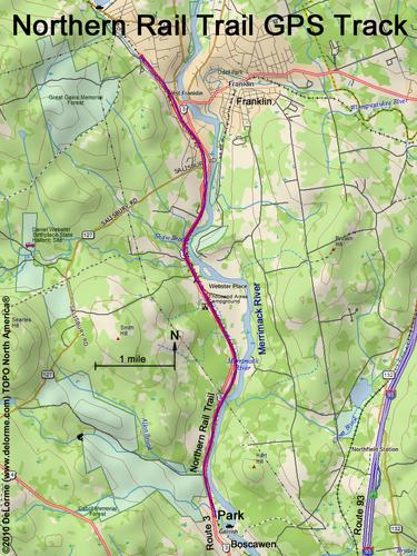 GPS track along the Northern Rail Trail in southern New Hampshire