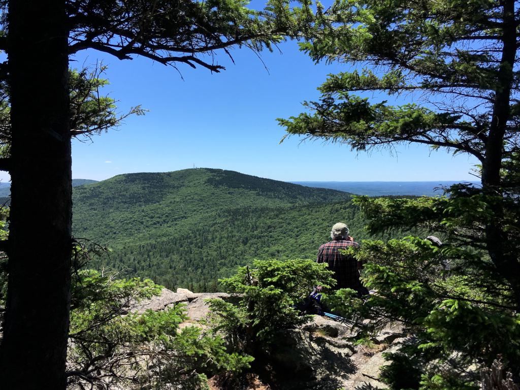 cliff view in July toward South Pack Monadnock from North Pack Monadnock Mountain in southern New Hampshire