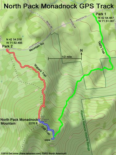 GPS track to North Pack Monadnock Mountain in New Hampshire