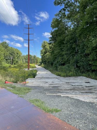 electric line in September at Norwottuck Rail Trail near Northampton in northern Massachusetts