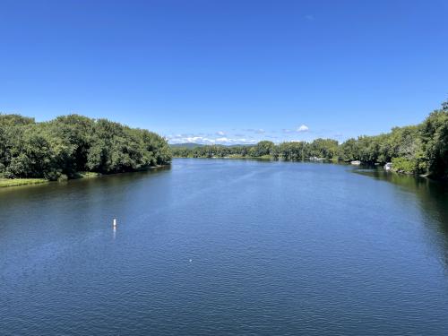 view up the Connecticut River in September from the Norwottuck Rail Trail near Northampton in northern Massachusetts