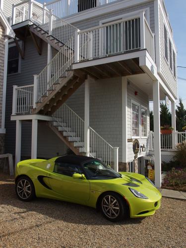 green sports cat parked at Perkins Cove near Ogunquit Beach in Maine