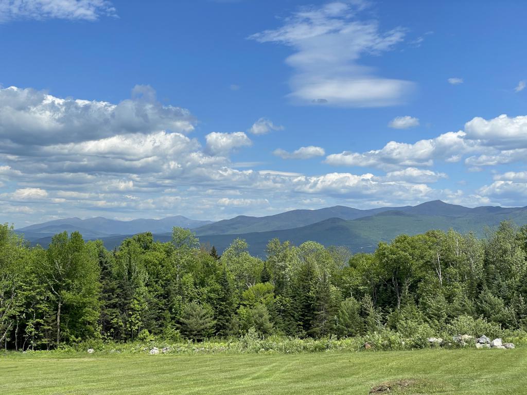 White Mountains view in May from Sunset Hill Road near Ore Hill in New Hampshire