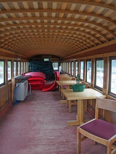 Cog Railway passenger car atop Mount Oscar in New Hampshire