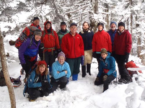 winter hikers on the summit of Owl's Head in New Hampshire