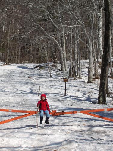 start of the (closed) auto road in winter to Pack Monadnock Mountain in New Hampshire