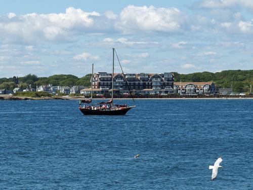 view west over the outlet of the Kennebunk River toward Oaks Neck from Parsons Way at Kennebunkport in southern Maine