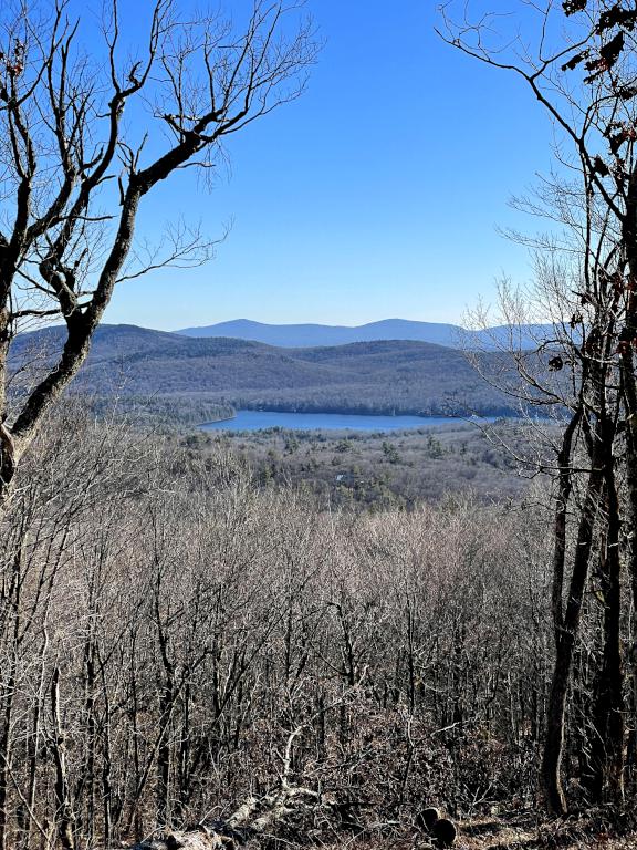 southeast view in December from the Ridge Trail at Partridge Woods in southern New Hampshire