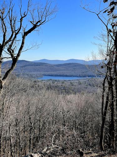 southeast view in December from the Ridge Trail at Partridge Woods in southern New Hampshire