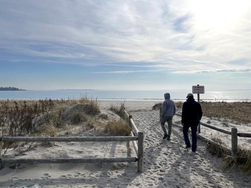 Carl and David in December heading out to Pine Point Beach in southern coastal Maine