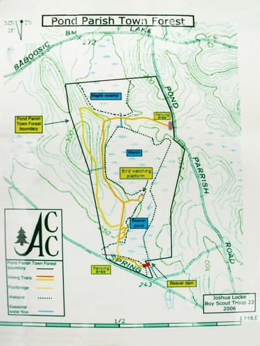 trailmap of Pond Parish Town Forest in New Hampshire