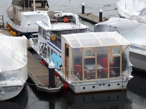 shrink-wrapped boat at Badgers Island near Portsmouth in New Hampshire