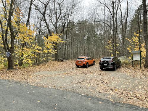 parking in November at Poutwater Pond WMA at Holden in eastern Massachusetts