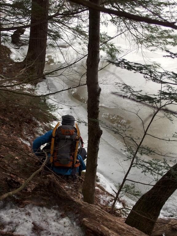 Dick in January at the edge of the Oyster River at Powder Major Forest near Durham in southeastern New Hampshire