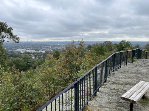 view in October of the Boston skyline from Little Prospect Hill near Waltham in northeast MA