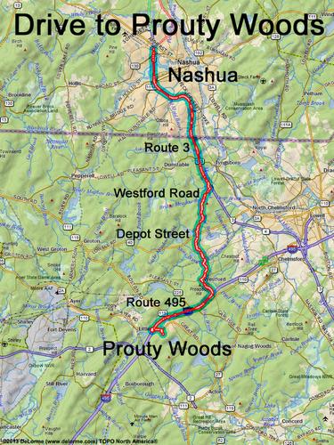 Prouty Woods drive route