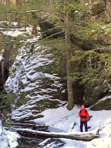 waterfall in January at Pulpit Rock Conservation Area in New Hampshire