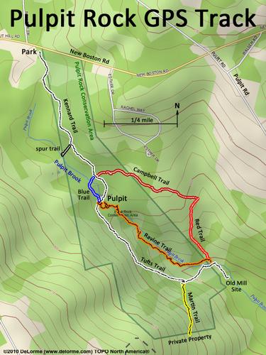 GPS track within Pulpit Rock Conservation Area in New Hampshire