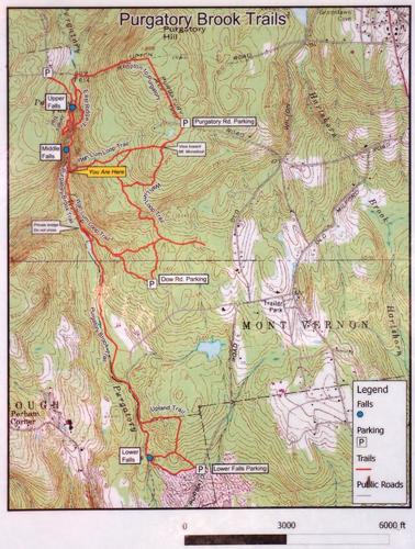 trail map of Purgatory Falls Brook Preserve in New Hampshire